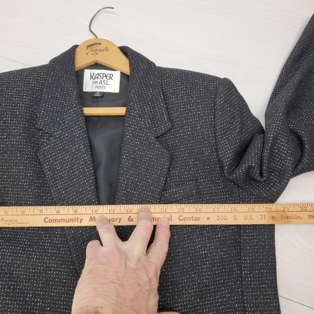 Kasper for ASL Petite Womens 12P Wool Blend Blazer Charcoal Grey Whimsigoth 90s - Picture 5 of 10